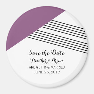 Purple Geometric Stripe Save the Date Magnet