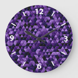 Purple Geometric Tiles Large Clock