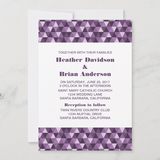 Purple Geometric Triangles Wedding Invite (Front)