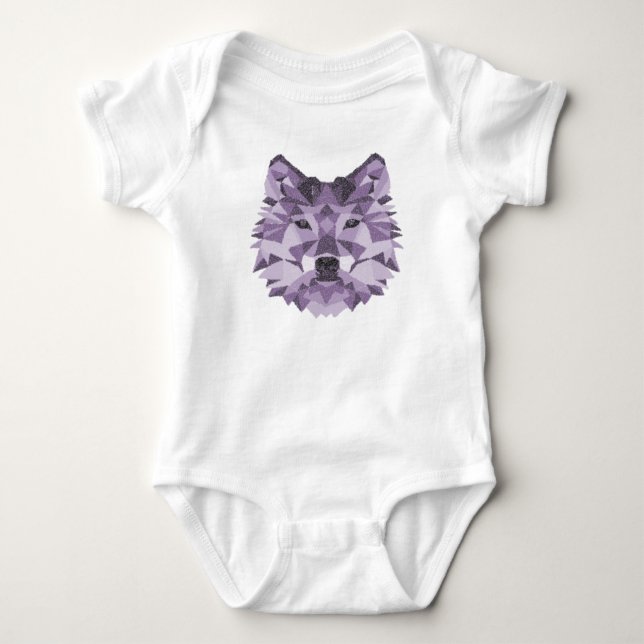 Purple geometric wolf baby bodysuit (Front)