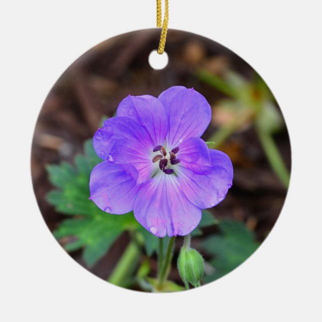 Purple Geranium Circle Ornament (Front)