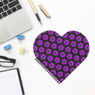 Purple Geranium Floral Pattern on Black Notebook