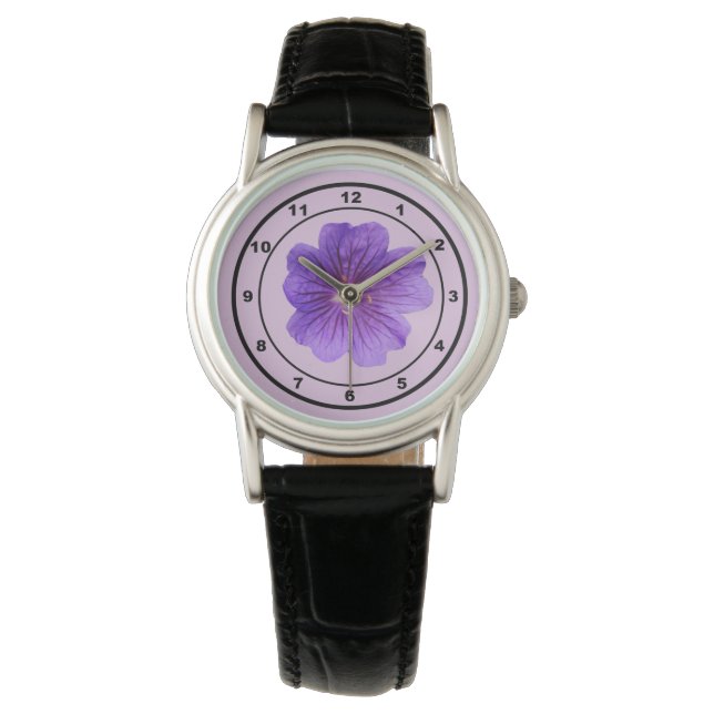 Purple Geranium Flower on Watch (Front)