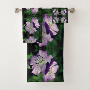 Purple Geranium Flower Pair Abstract Bath Towel Set
