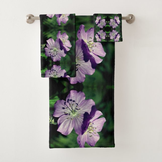 Purple Geranium Flower Pair Abstract    Bath Towel Set (Insitu)
