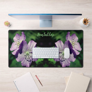 Purple Geranium Flower Pair Personalised Desk Mat