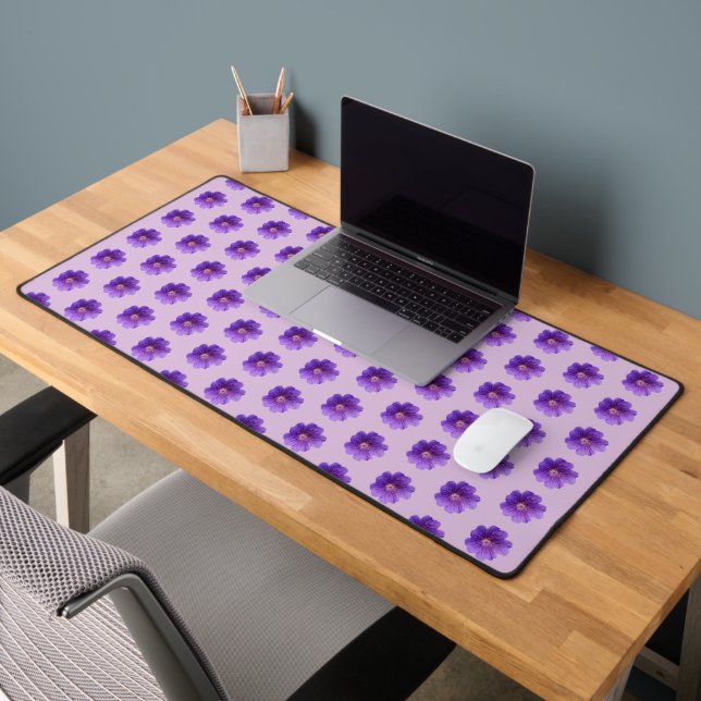 Purple Geranium Flower Seamless Pattern on Desk Mat (Office 2)