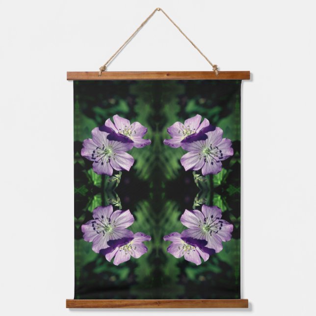 Purple Geranium Flowers Abstract    Hanging Tapestry (Front)