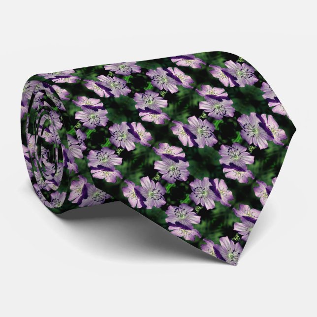 Purple Geranium Flowers Abstract Tie (Rolled)