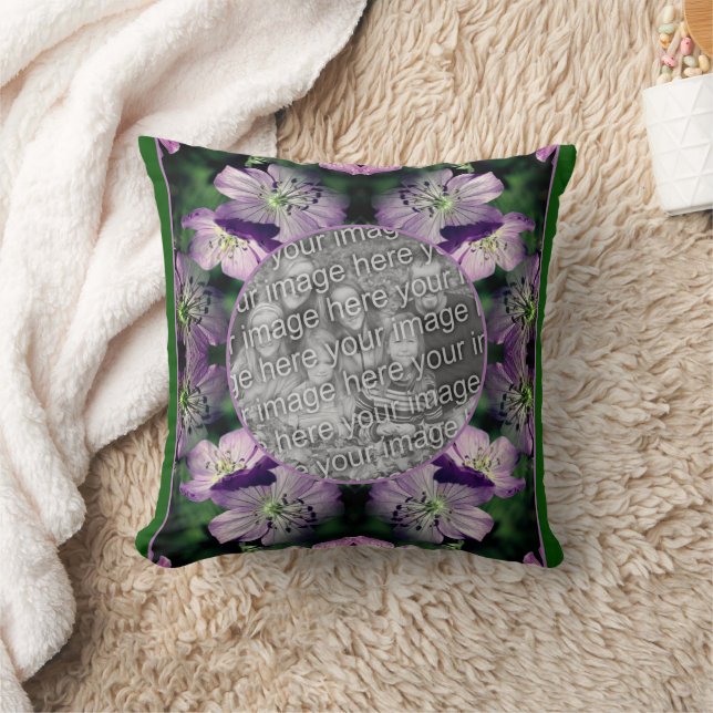 Purple Geranium Flowers Frame Add Your Photo Cushion (Blanket)