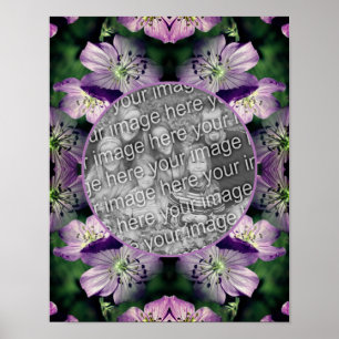 Purple Geranium Flowers Frame Add Your Photo Poster