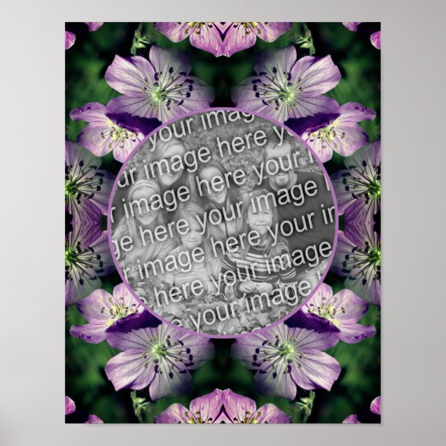 Purple Geranium Flowers Frame Add Your Photo Poster (Front)