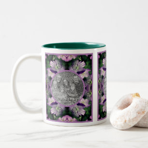 Purple Geranium Flowers Frame Add Your Photo Two-Tone Coffee Mug