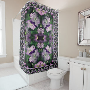 Purple Geranium Flowers Multiplied Abstract Shower Curtain