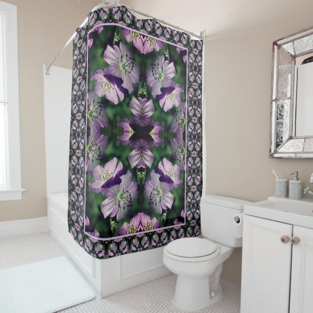 Purple Geranium Flowers Multiplied Abstract Shower Curtain (In Situ)