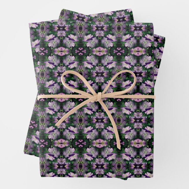 Purple Geranium Flowers Multiplied Personalised Wrapping Paper Sheet (In situ)