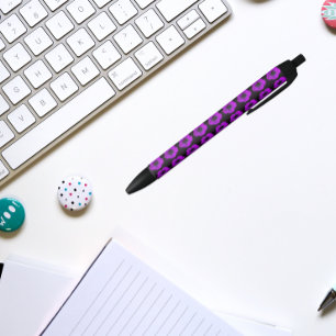 Purple Geranium on Black Floral Pattern Black Ink Pen