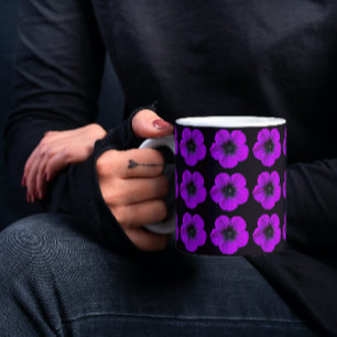 Purple Geranium on Black Floral Pattern Mug