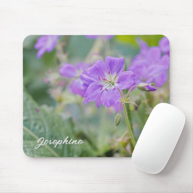 Purple Geranium Wildflower Photo With Custom Name Mouse Mat (With Mouse)