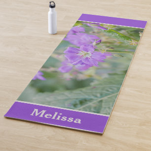 Purple Geranium Wildflower Photo With Custom Name Yoga Mat