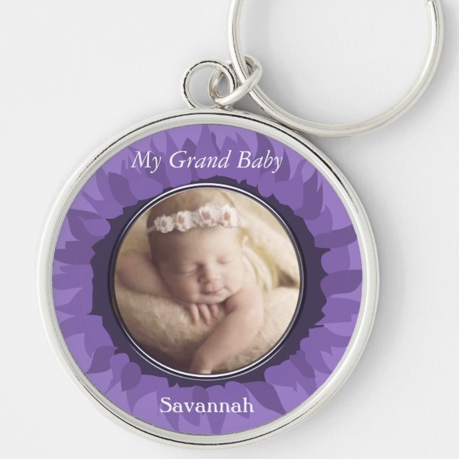 Purple Gerber Daisy Baby Photo  Key Ring (Front)