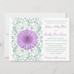 Purple Gerber Daisy Mint Floral Wedding Invitation