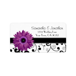 Purple Gerbera Daisy Black Scroll Address Label