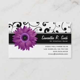 Purple Gerbera Daisy Black & White Scroll Business Card
