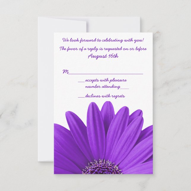 Purple Gerbera Daisy Wedding RSVP Reply Invitation (Front)