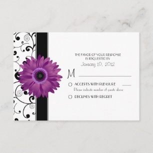 Purple Gerbera Daisy with Black Scroll Design RSVP Card