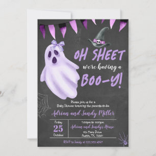 Purple Ghost Halloween Baby Shower Invitation