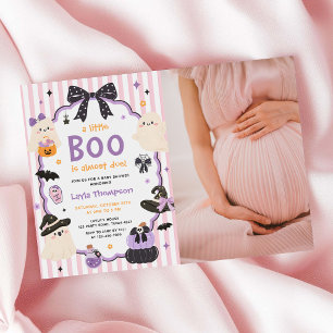 Purple Ghost Halloween Boo Girl Baby Shower Photo Invitation