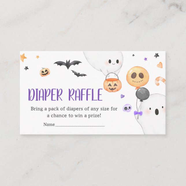 Purple Ghost Halloween Little Boo Diaper Raffle Enclosure Card (Front)