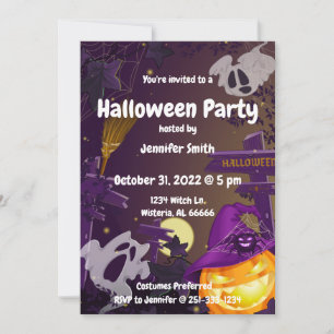 Purple Ghost or Pumpkin Halloween Party Invitation