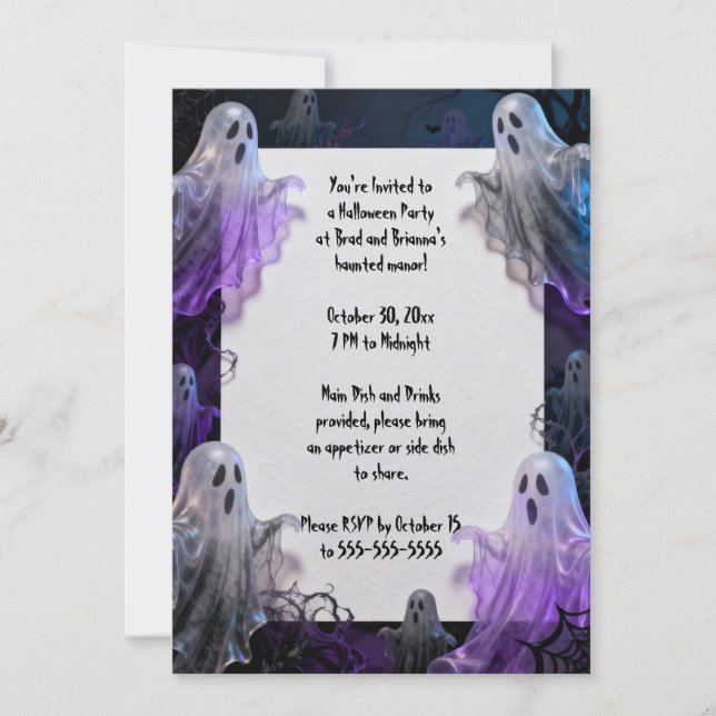 Purple Ghosts Halloween Party Invitation (Front)