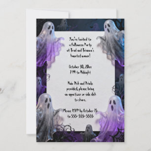 Purple Ghosts Halloween Party Invitation