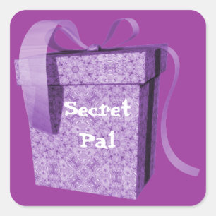 Purple Gift Box Ribbon Secret Pal Tag Stickers