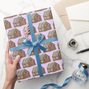 Purple Gingerbread House Christmas Holiday Baking Wrapping Paper