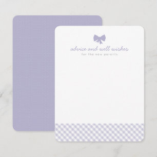 Purple gingham advice well wishes baby shower card