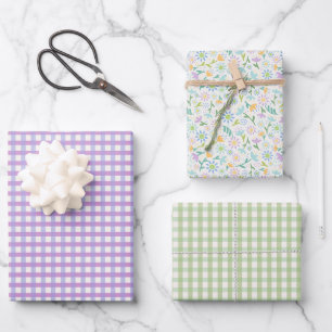 Purple Gingham and Floral Wrapping Paper Sh