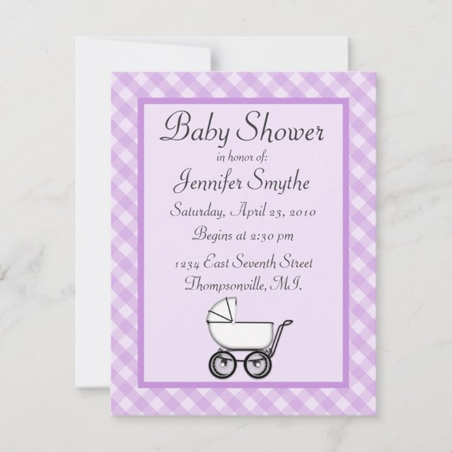 Purple Gingham Baby Shower Invitations (Front)
