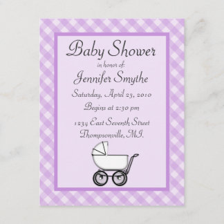 Purple Gingham Baby Shower Invitations