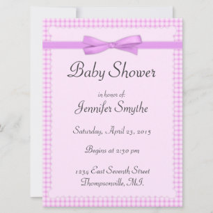 Purple Gingham Baby Shower Invitations