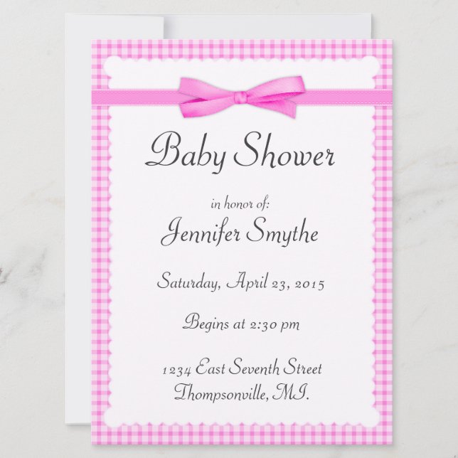 Purple Gingham Baby Shower Invitations (Front)