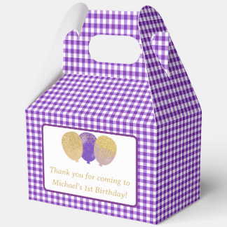 Purple Gingham Balloons Custom Photo Birthday  Favour Box