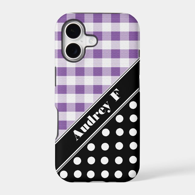 Purple Gingham Black Polka Dot iPhone 5 Case (Back)