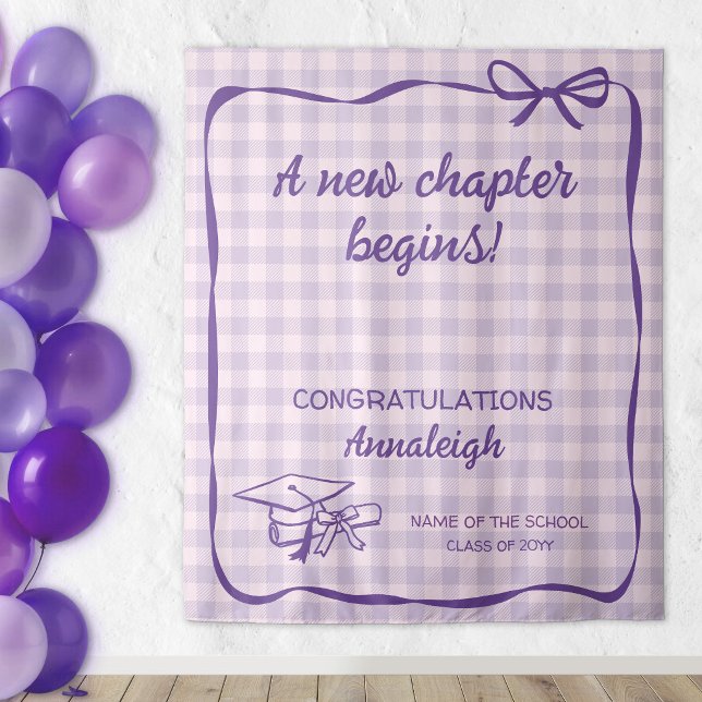 Purple Gingham Bow A New Chapter Graduation Tapestry (Creator Uploaded)