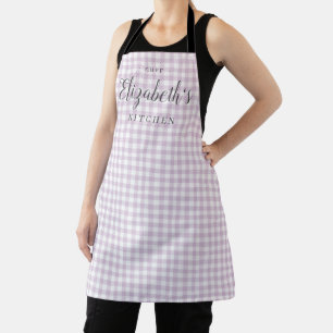 Purple gingham check adult personalised cooking apron