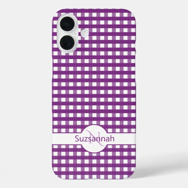 Purple Gingham Check Monogrammed Custom Case-Mate iPhone Case (Back)