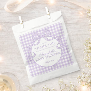 Purple Gingham Coquette Bow Baby Shower Dessert Favour Bags